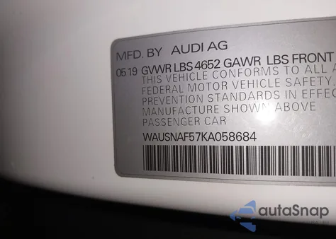 2019 Audi A5 45 Premium из США, поврежденный, VIN WAUSNAF57KA058684